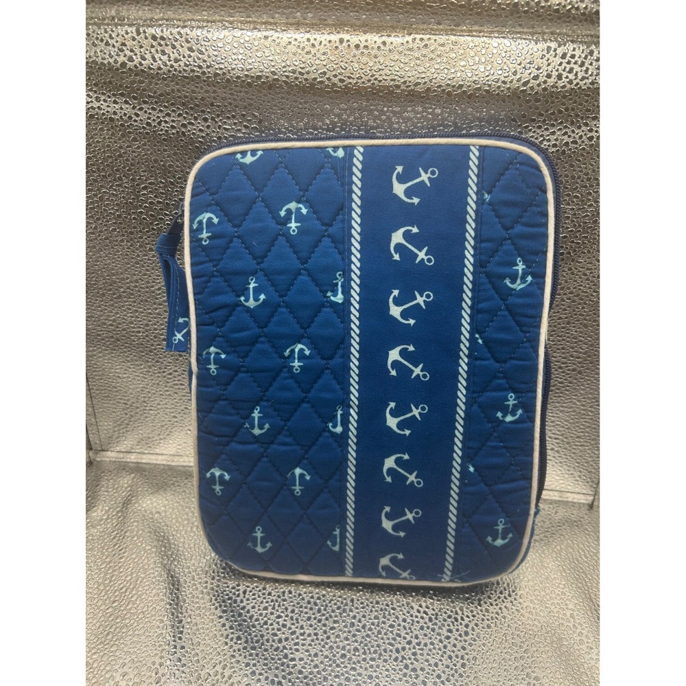 Nautical Blue Quilted Anchor Print Tablet Sleeve Padded Case Chevron Interior‎